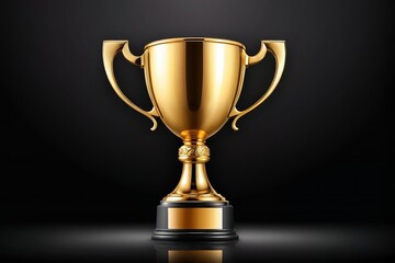 A golden champion cup on a black background with copy space. Graphic Resources.