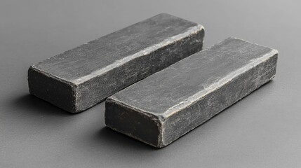 Two Black Metal Ingots on Gray Background Generative AI