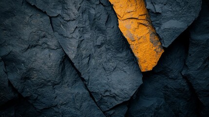 Wall Mural -  A detailed shot of a rock formation featuring a yellow substance nestled in its core