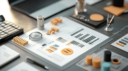 3D financial model of business costs with ample copy space and labeled parts