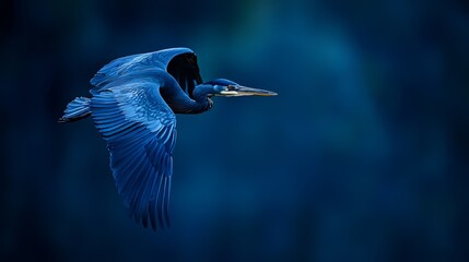  A blue bird flies in the air, wings spread wide, head turned slightly to the side