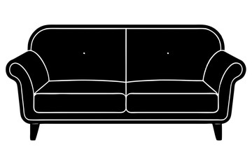  Silhouette Scandinavian sofa black color only, 2 seater sofa icon illustration