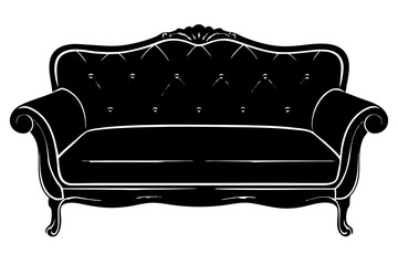  Silhouette Scandinavian sofa black color only, 2 seater sofa icon illustration