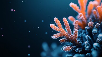  A tight shot of corals against a black backdrop, overlaid with a softly blurred coral scene in the background