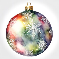 Wall Mural - A colorful, watercolor painted snow globe with a gold colored ball