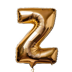 shiny gold foil Letter Z balloon floats on white