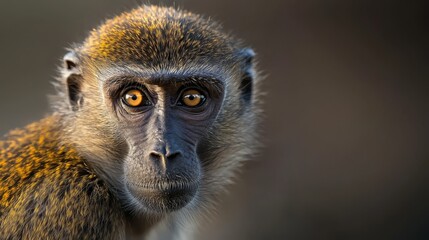 Wall Mural -  A close-up of a monkey's face with a blurred background