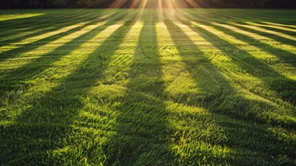 Poster - A field of grass with a sun shining on it