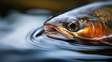 Wall Mural -  A close-up of a fish with its mouth open and head out of the water