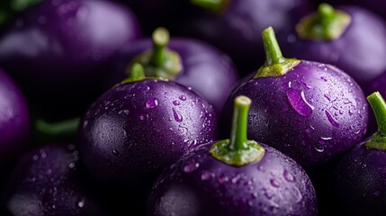 Wall Mural - eggplants with dewdrops atop