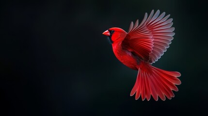 Wall Mural -  A red bird flies, wings spread wide, head turned aside