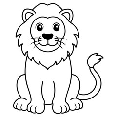 Wall Mural - cartoon funny lion line art 