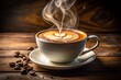 © Arnada - Sultry close-up of a steaming cup of hot coffee with creamy foam and a sensually curved shape, evoking