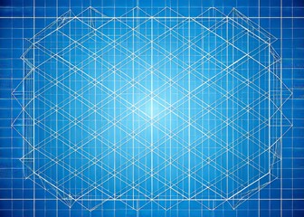 Technical illustration of a white geometric grid pattern on a bright blue background, perfect for architectural or