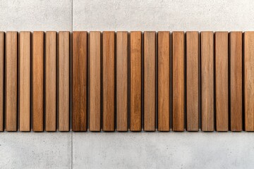 Poster - This image presents a horizontal alignment of wooden planks on a concrete background, emphasizing a modern and sleek architectural design characterized by simplicity and elegance.