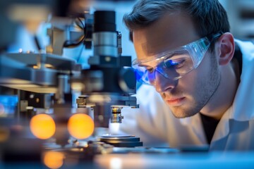 Aufkleber - A researcher operates a microscope in a state-of-the-art laboratory, demonstrating the dedication to detailed scientific study and the utilization of cutting-edge technology for important discoveries