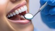 © Pic - Close up of a dentist examining a patient's teeth with a mirror.