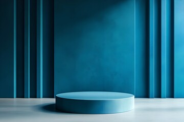 Wall Mural - 3d rendering blue wall with minimal podium scene background