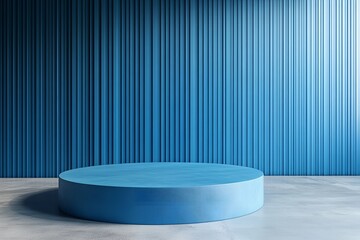 Wall Mural -  3D rendering blue wall with minimal podium scene Background