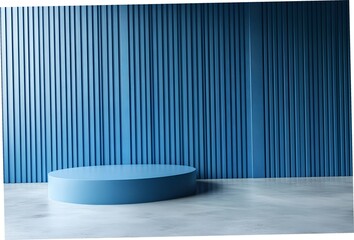 Wall Mural -  3D rendering blue wall with minimal podium scene Background