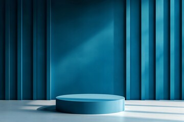 Wall Mural -  3D rendering blue wall with minimal podium scene Background