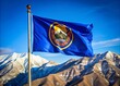 © Arnada - Vibrant blue, gold, and crimson flag of Utah waving proudly in the wind against a clear blue sky