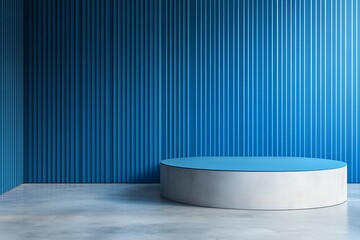 Wall Mural -  3D rendering blue wall with minimal podium scene Background