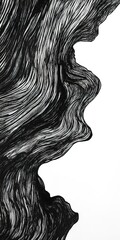 Canvas Print - black ink drawing of wood grain, flowing organic shapes, simple line art, dark and mysterious 