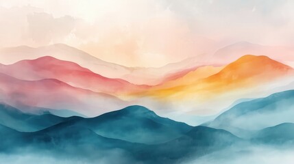 Wall Mural - Abstract blue watercolor background with a blurred white sky, soft mist