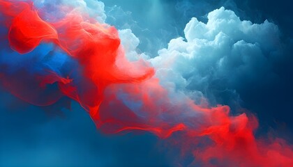 Abstract video banner featuring grooved patterns in blue and red with dynamic cloud energy and smoke effects on display