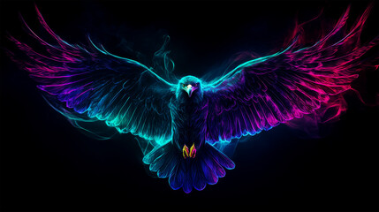 eagle with color light on dark background