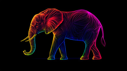 elephant with color light on dark background