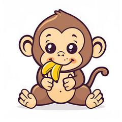 Wall Mural - a cartoon monkey eating a banana, vector illustration on a white background, generative ai