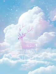 Canvas Print - Clouds and transparent deer 