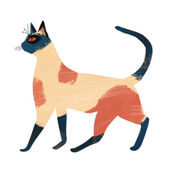 Wall Mural - a cute siamese cat walking, a simple flat illustration with brush strokes and texture, generative ai