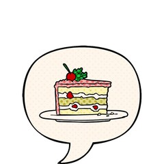 Wall Mural - cartoon tasty dessert;cake with speech bubble in comic book style