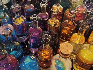 Colorful Glass Bottles with Liquids - Abstract Still Life Photography