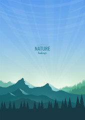 Wall Mural - mountain landscape. sunrise. a view of the mountain ranges against the background of a clear blue sk