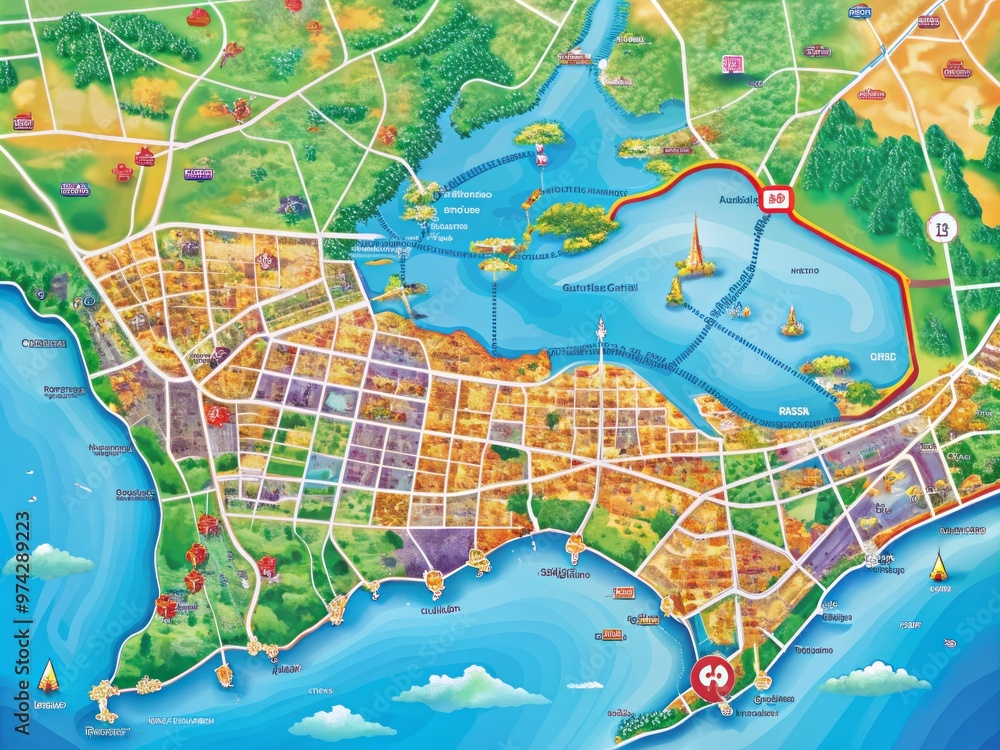Vibrant illustration of Ontario province and Toronto city maps with ...
