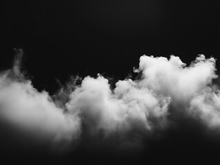 Canvas Print - Isolated White Smoke Cloud Rising from Dry Ice, Capturing the Mystical Essence of Airborne Vapors, Fog, and Light in a Clear Atmosphere. black background