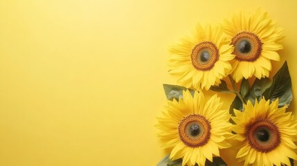 Poster - Vibrant Sunflowers on Yellow Background