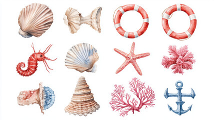 Poster - Watercolor Seashells Set.