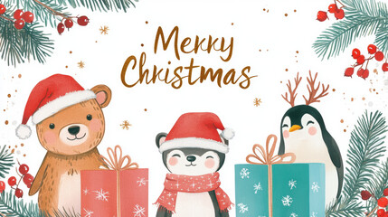 Poster - Merry Christmas Animals.