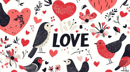 Sticker - Love Birds Pattern.