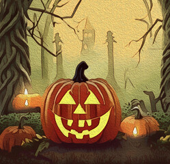 Wall Mural - Oil Painting. Pattern for printing on wall decorations . Halloween theme.