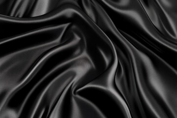 Wall Mural - Black gray satin dark fabric texture luxurious shiny that is abstract silk cloth panorama background with patterns soft waves blur beautiful , ai