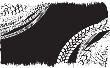Aufkleber - Vector Print Textured Tire Track . Design Element . Car tread silhouette . Mud splash grunge tire texture. Tyre track banner . Surface textured with many circular tire tracks