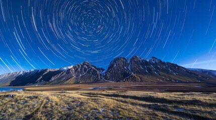 Wall Mural - Starry Night Over Majestic Mountains and Calm Waters Under a Clear Sky