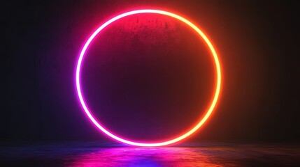 Wall Mural - Blank neon circle, glowing vivid colors, 3D illustration