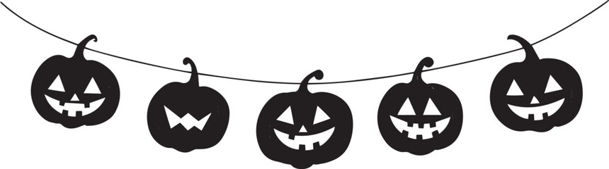 Jack O Lantern Evil Pumpkin Garland vector outline black